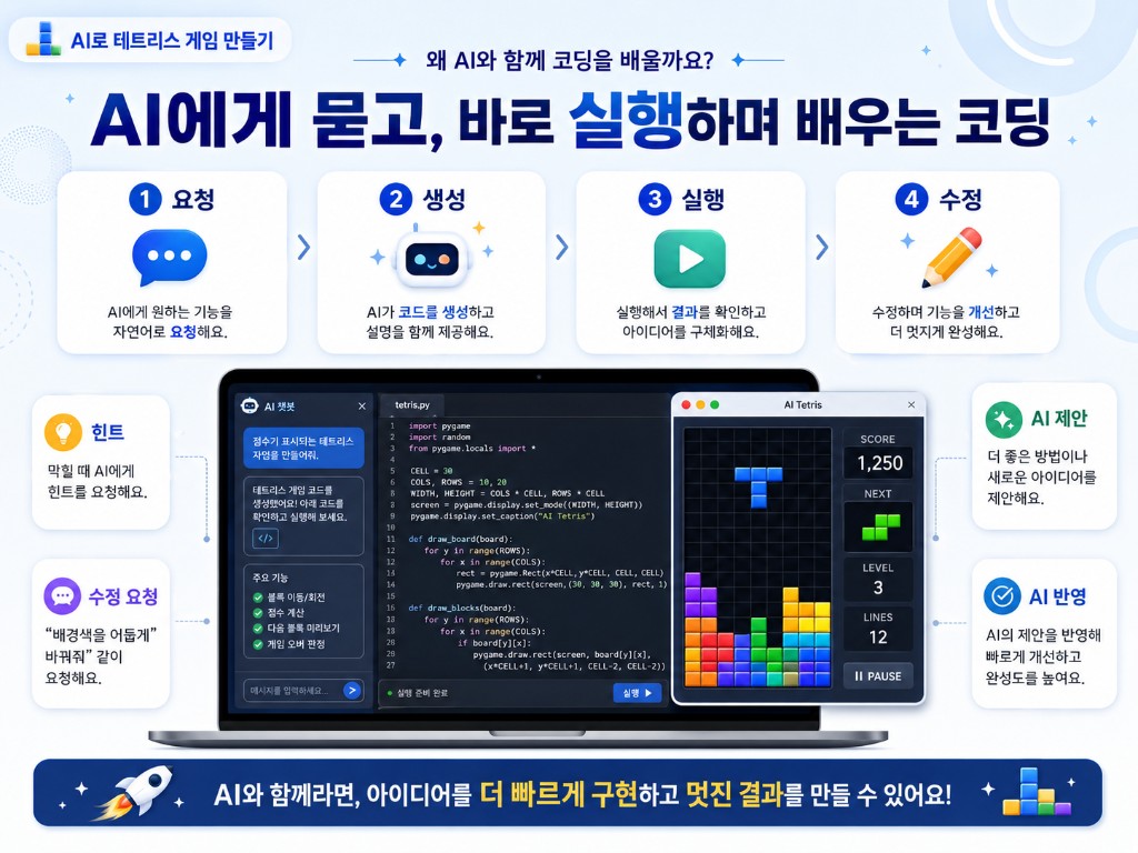 요청 → 생성 → 실행 → 수정 흐름으로 AI와 함께 배우는 코딩